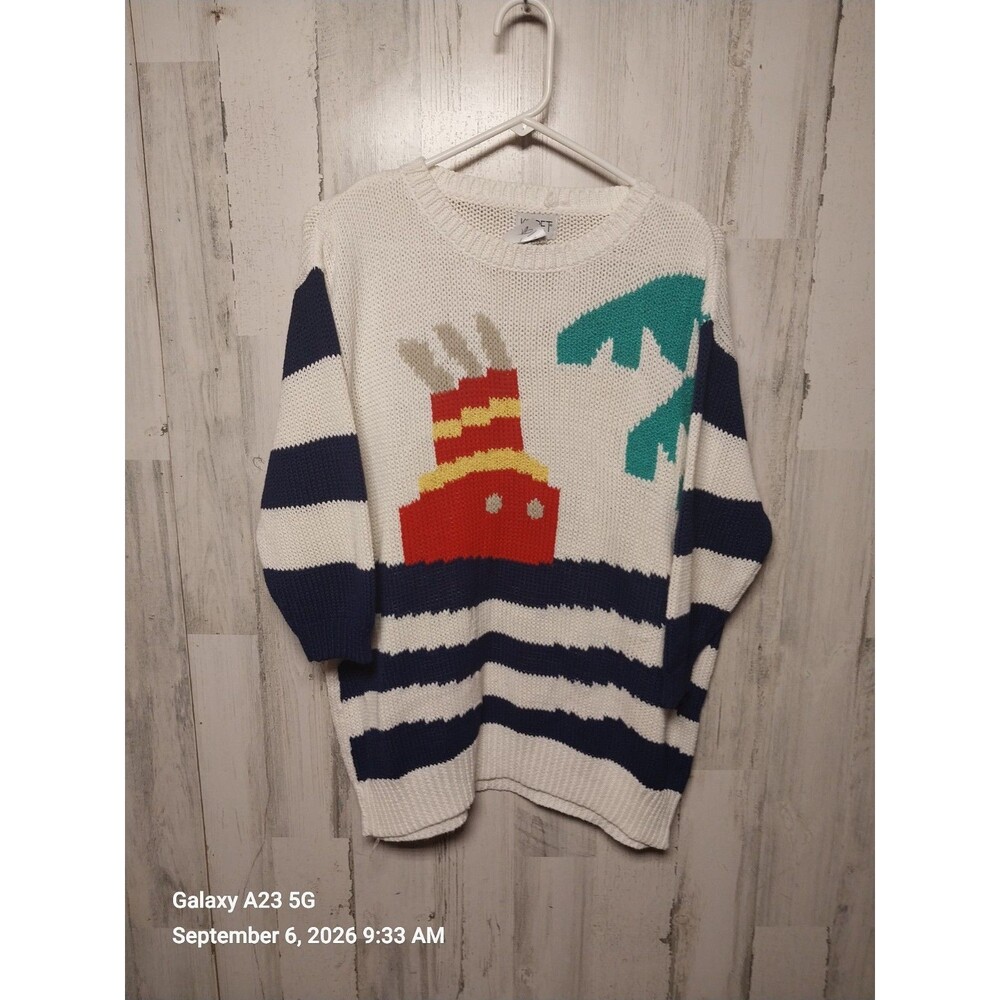 Vintage 80s Koret Nautical Art Deco Sweater Size 24W